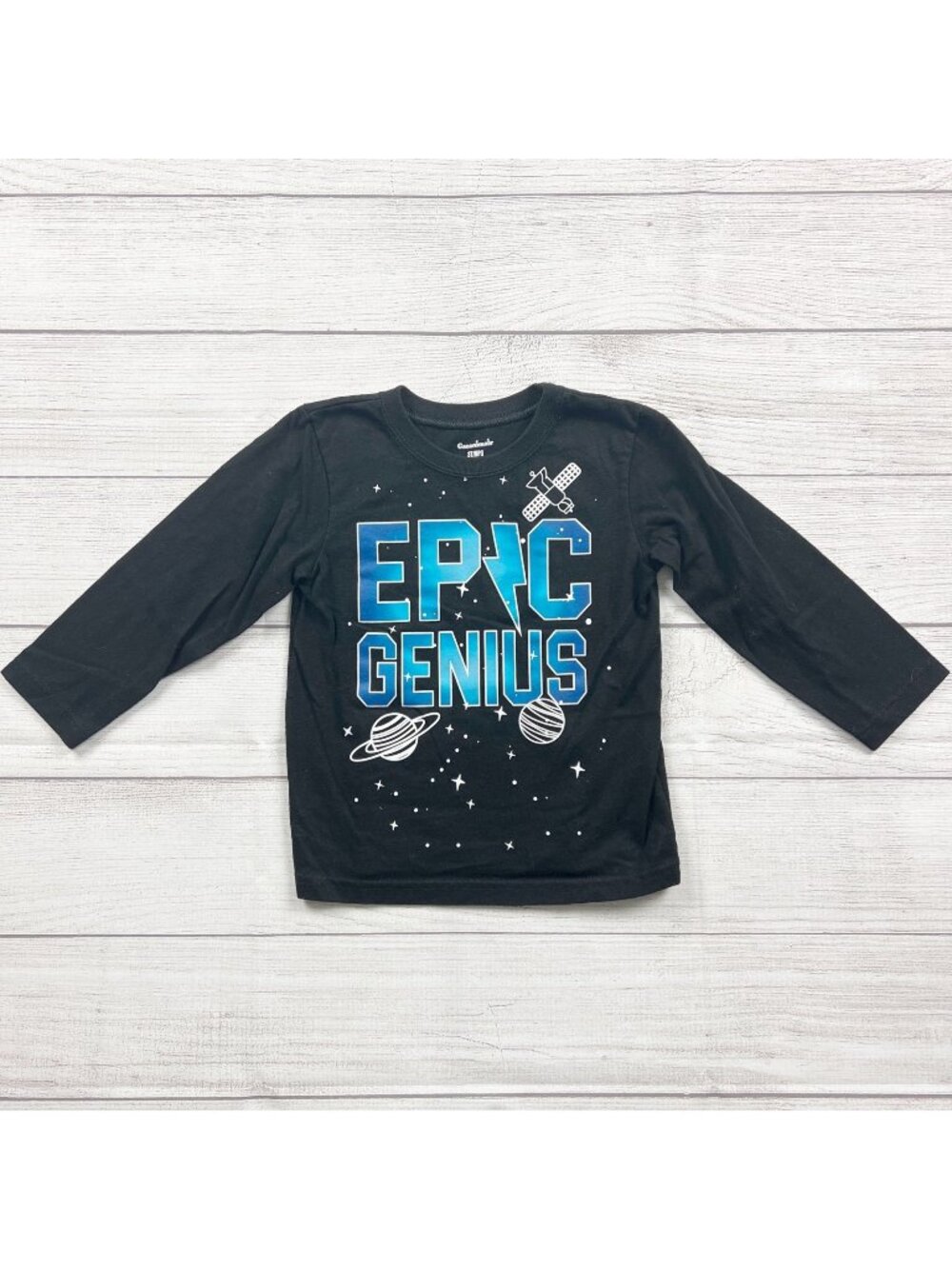 Garanimals Boys Black "Epic Genius" Long Sleeve Shirt Graphic Planets 3T